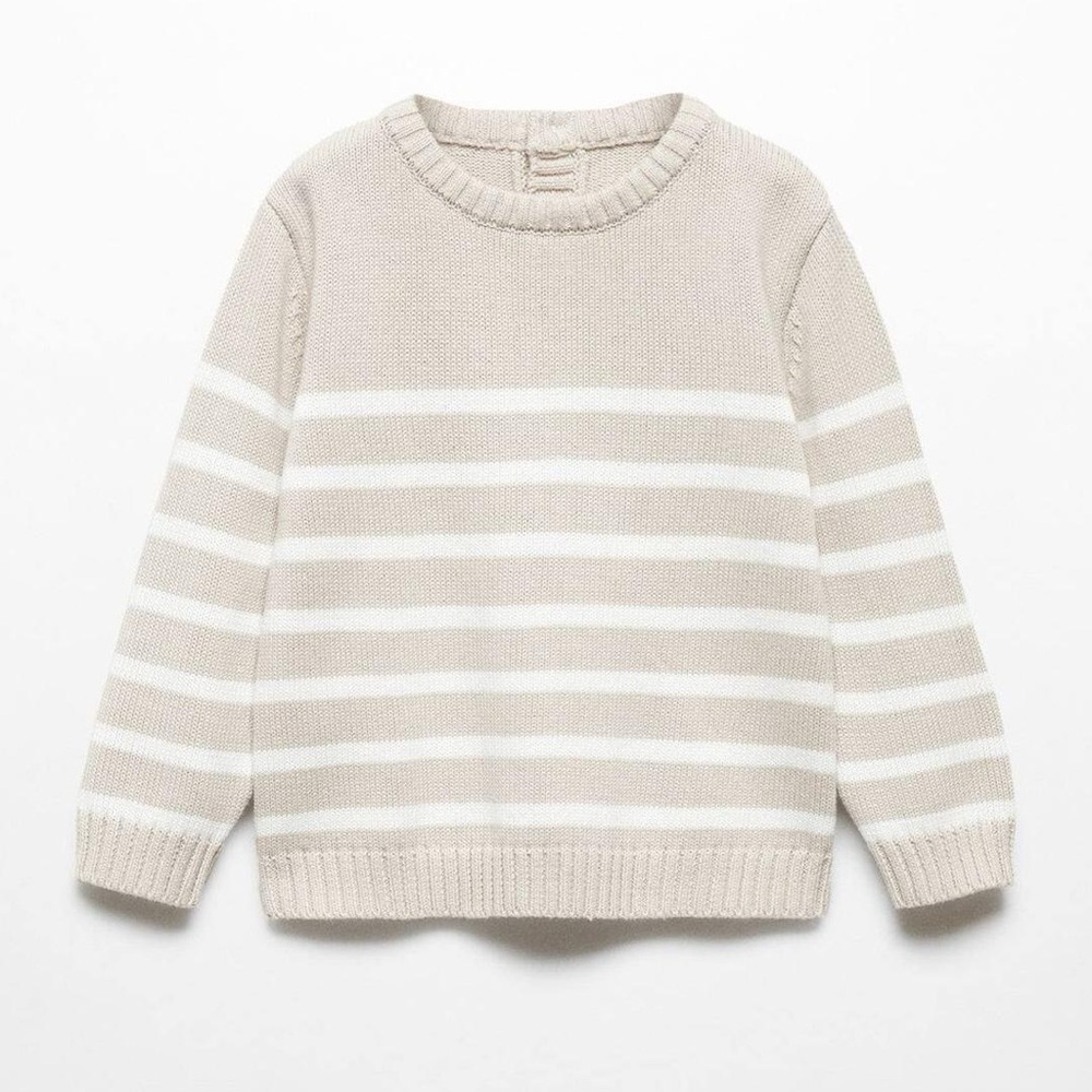 Mango Ribbed Crewneck Sweater in Light Beige size 4-5T
